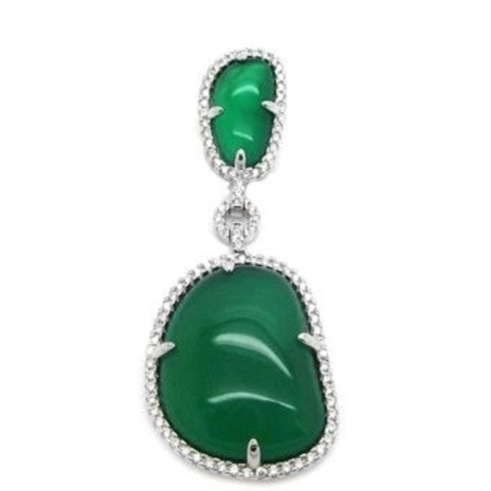 NEW 925 SILVER NATURAL GREEN AGATE PENDANT